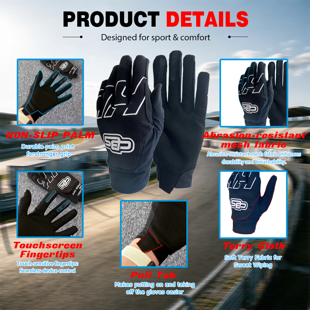 Summer Breathable Microfiber Motorcycle Gloves-Touch Screen Adjustable Wrist 2