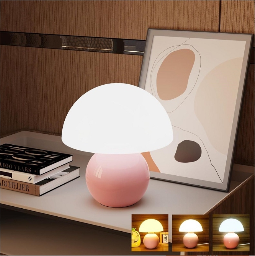 Ceramic Base Mushroom Table Lamp Rechargeable 3