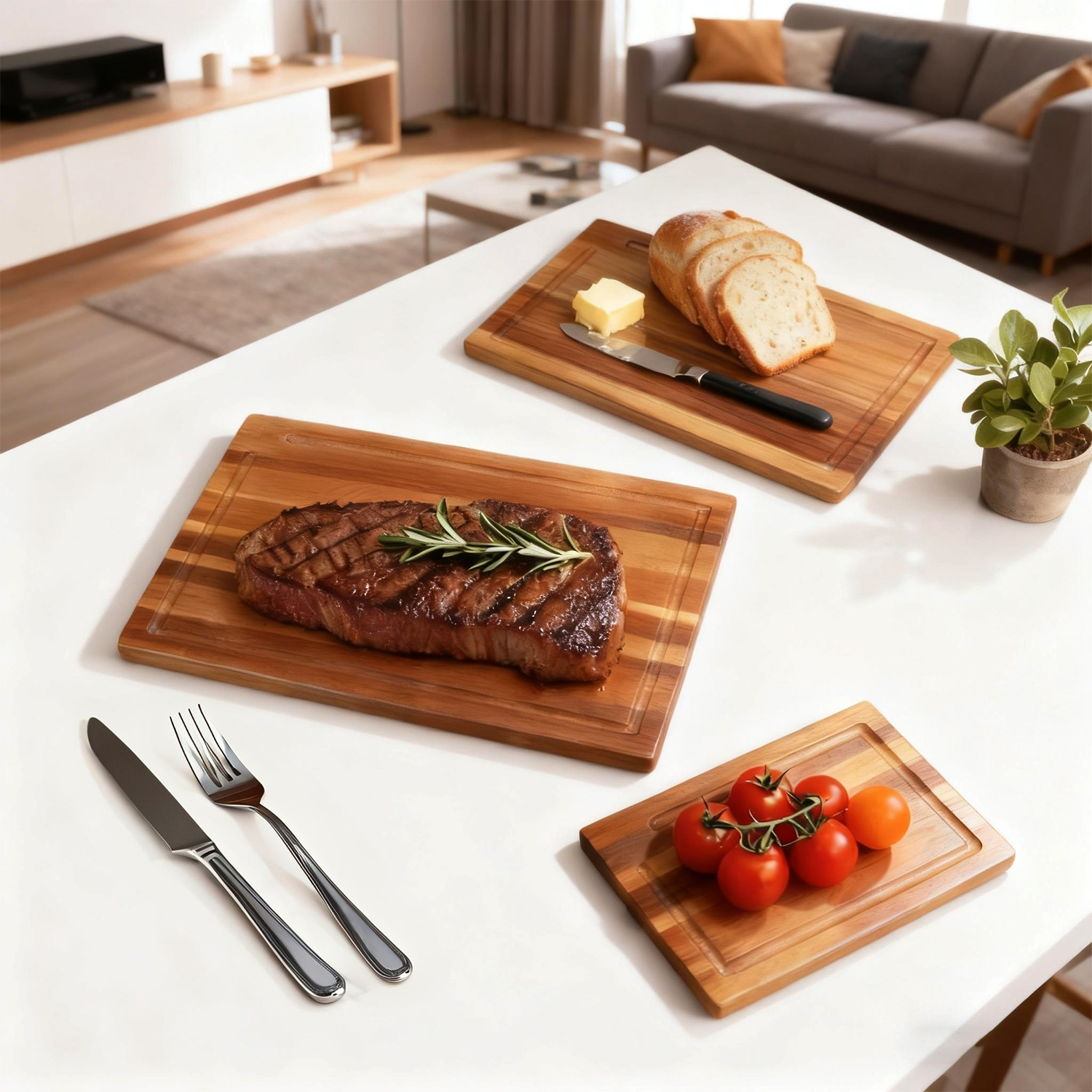 Wooden Chopping Board Set with Rack 4