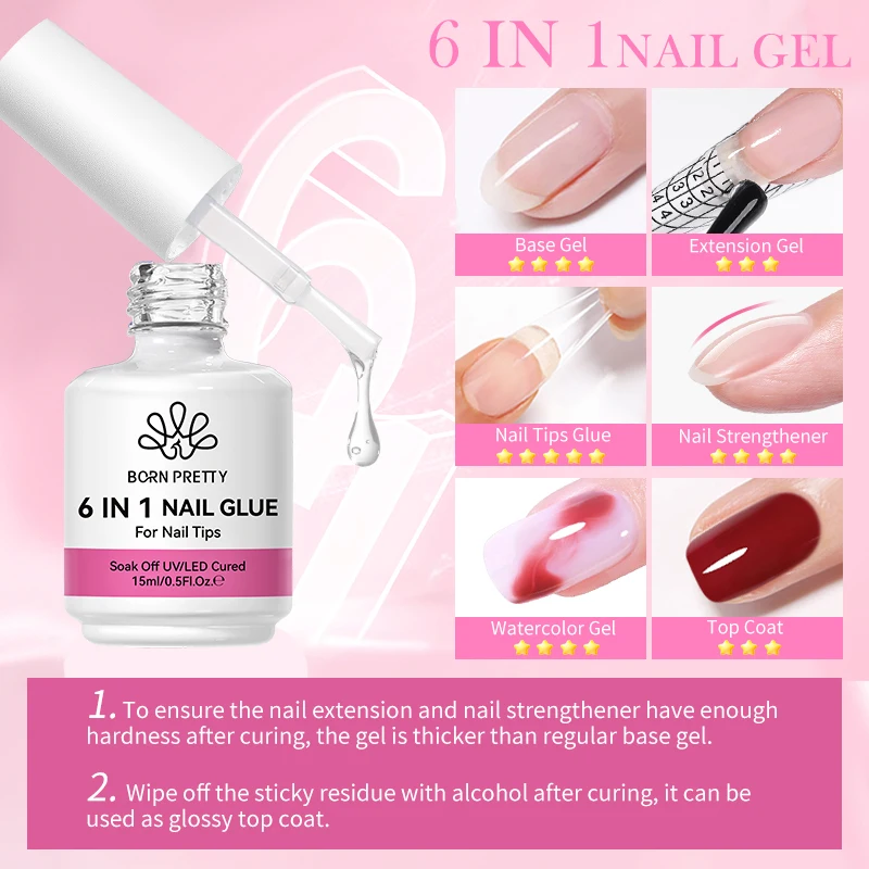 BORN PRETTY 6 IN 1 Nagelklebergel 15 ml 2