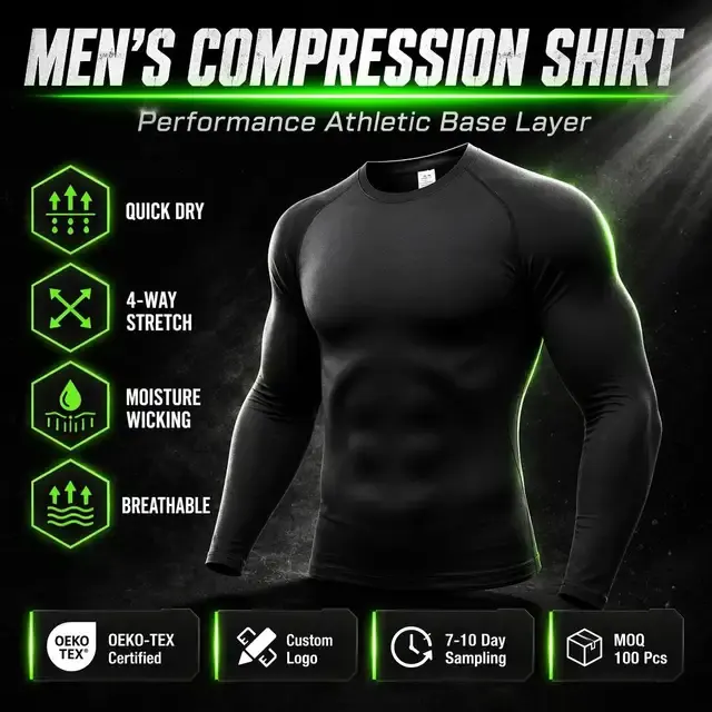Herren Langarm Kompressionsshirt Fitness Training 3