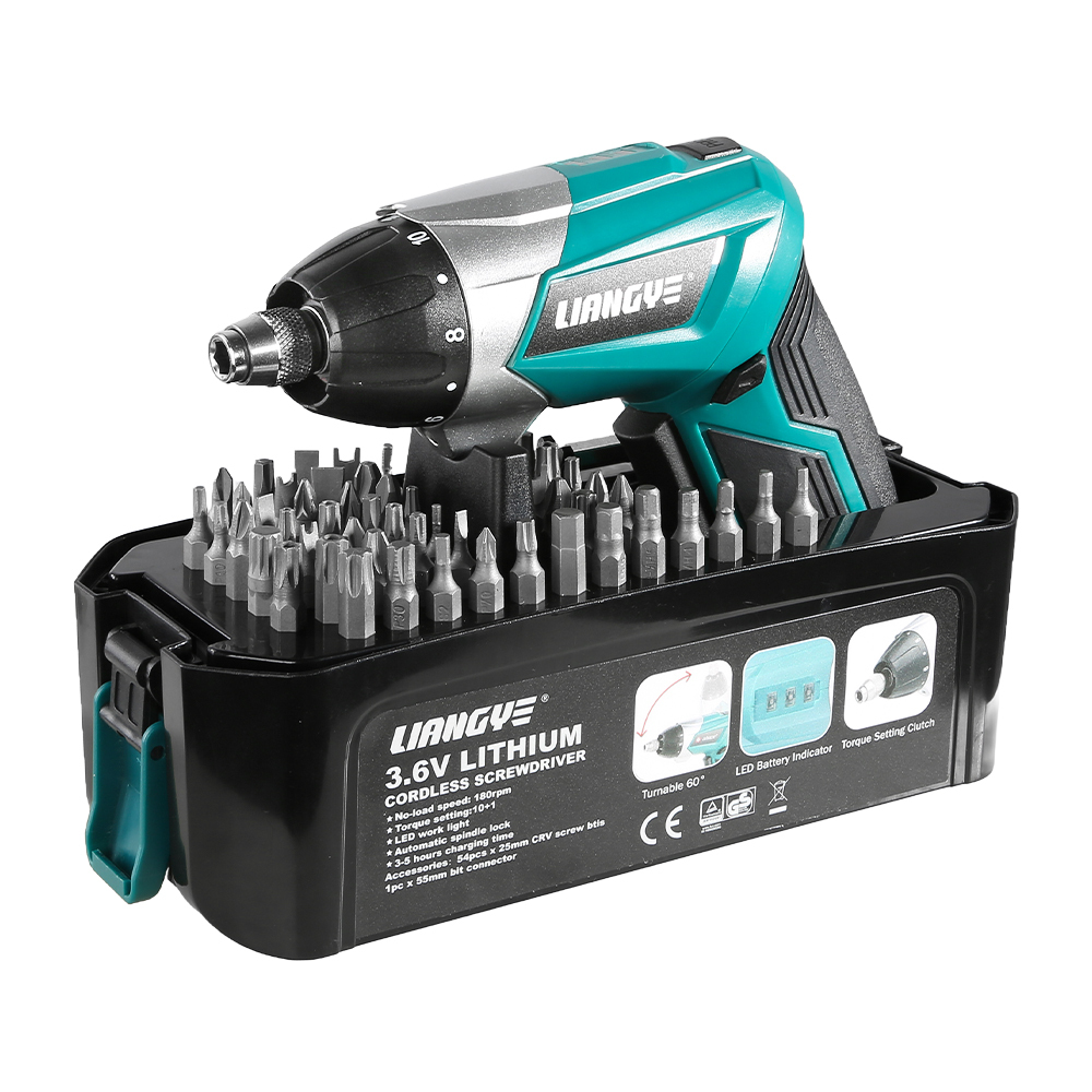 3.6V Cordless Electric Screwdriver Set 55-in-1 Rotated 90