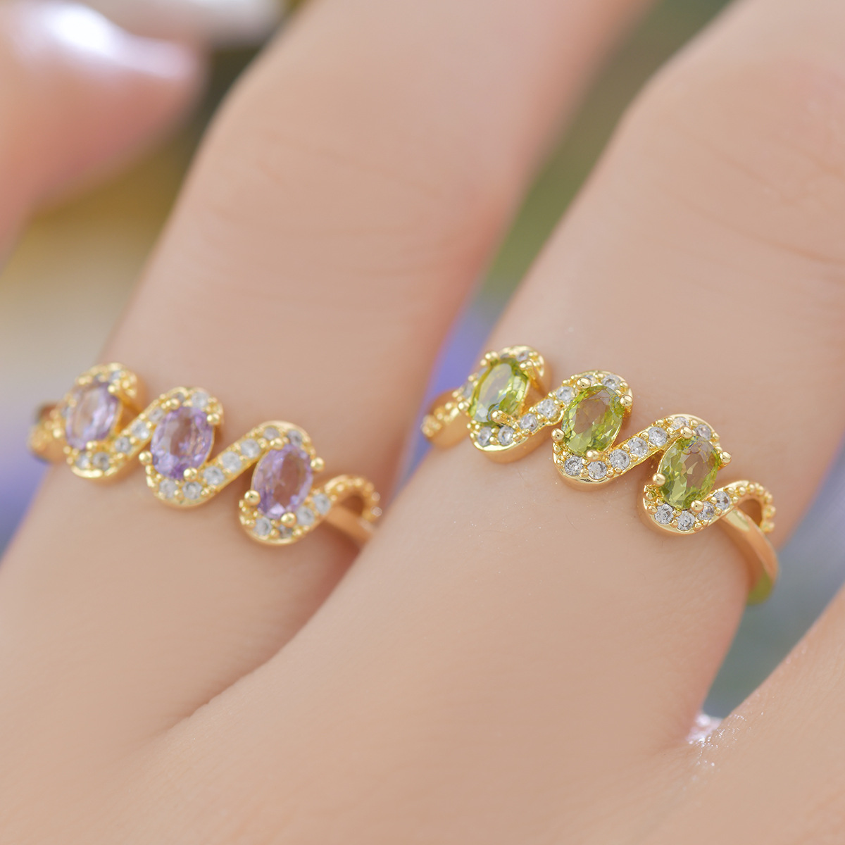 Purple Zircon Ring With Adjustable Opening