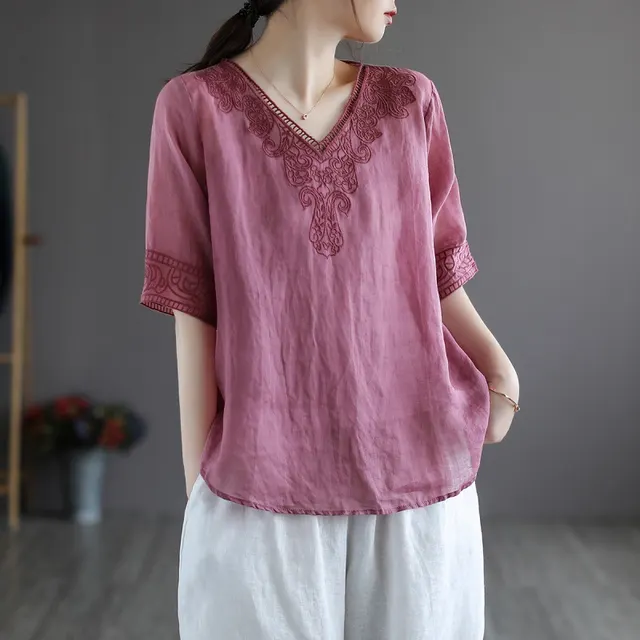 Embroidered V-Neck Blouse 1