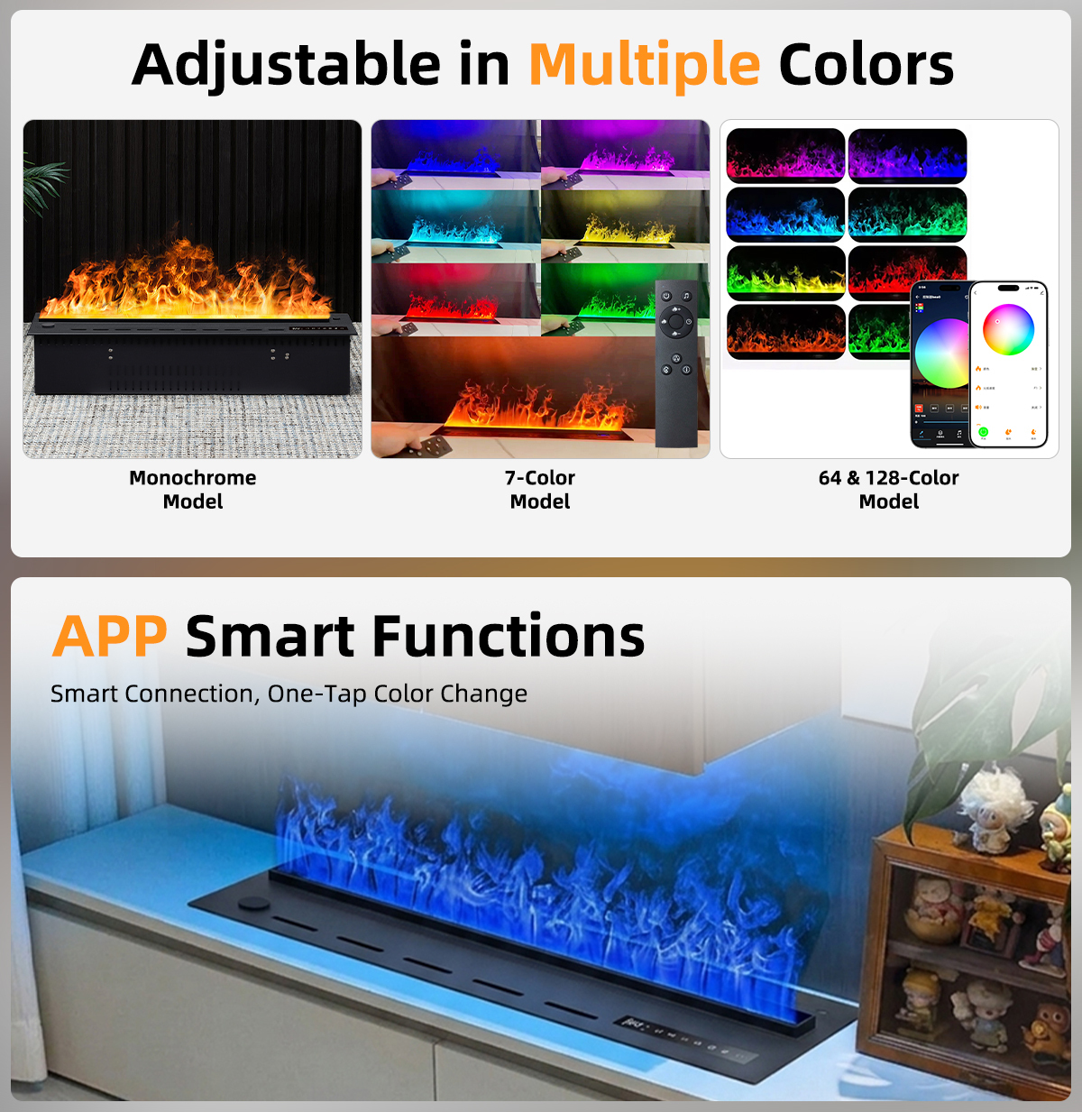 3D Water Vapor Intelligent Fogging Led Fireplace for 3