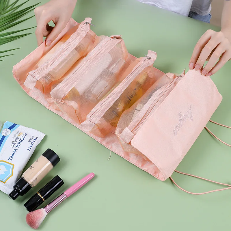 4-in-1 Abnehmbare Kosmetiktasche Faltbarer Reise-Kosmetik-Organizer Wasserdichte Nylon-Multitasche mit