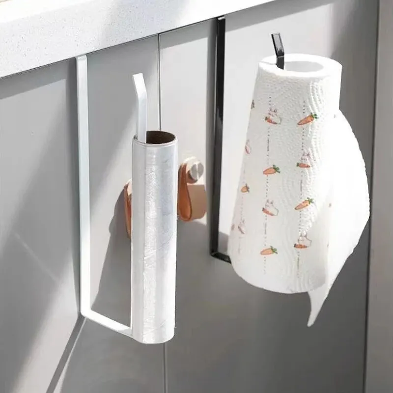 Punchfreier Papierrollenhalter Handtuchhalter Frischhaltefolien-Aufbewahrung Badezimmer-Hängeregal Küchen-Taschentuch-Organizer 3