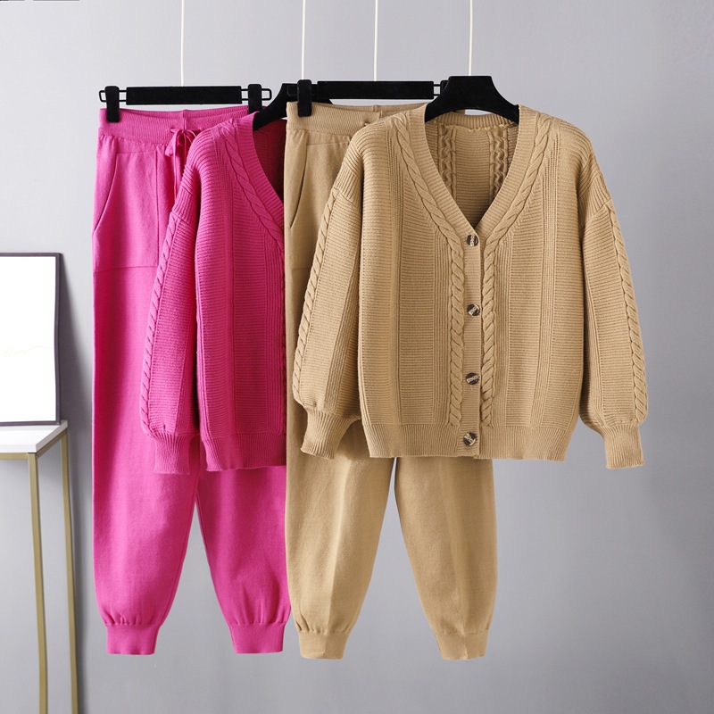 Autumn And Winter Knitting Two-piece Set Cable-knit Sweater