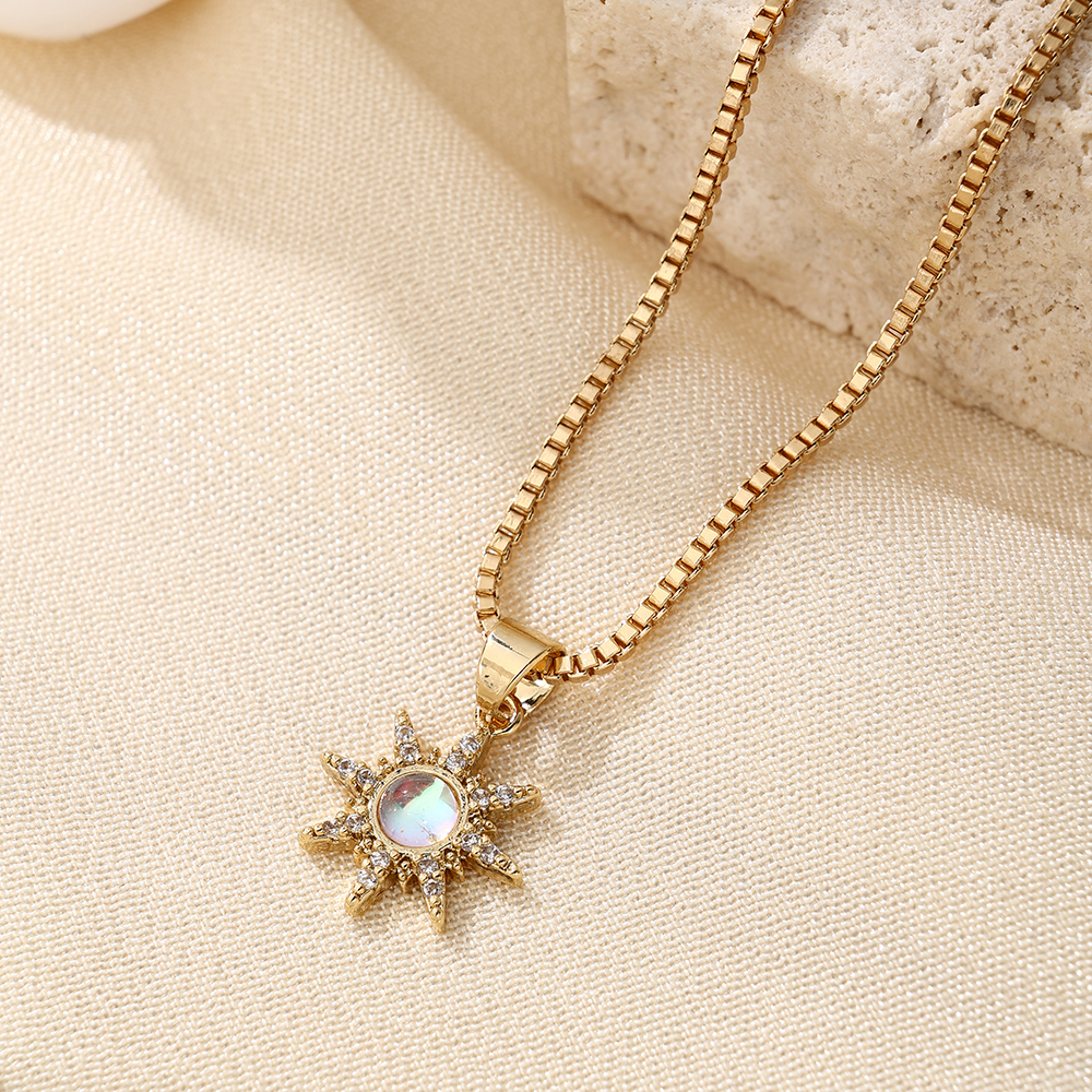 Gold Sunburst Pendant Necklace with Zirconia 2