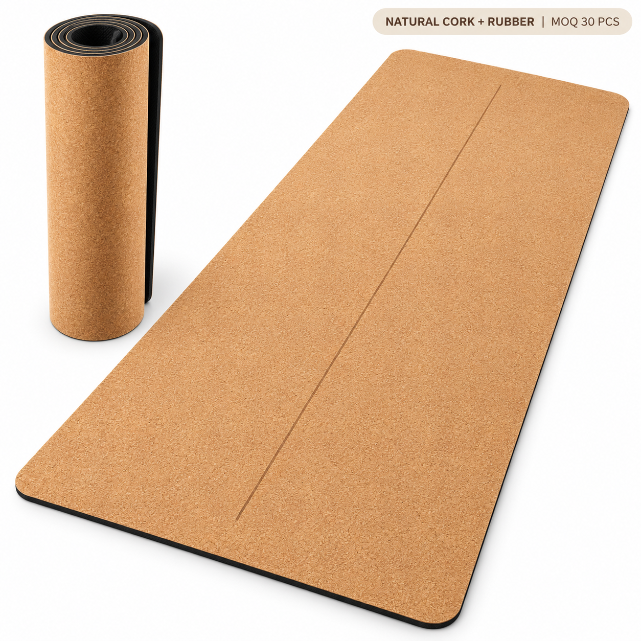 Non-Slip Natural Cork Yoga Mat with Laser Engraving