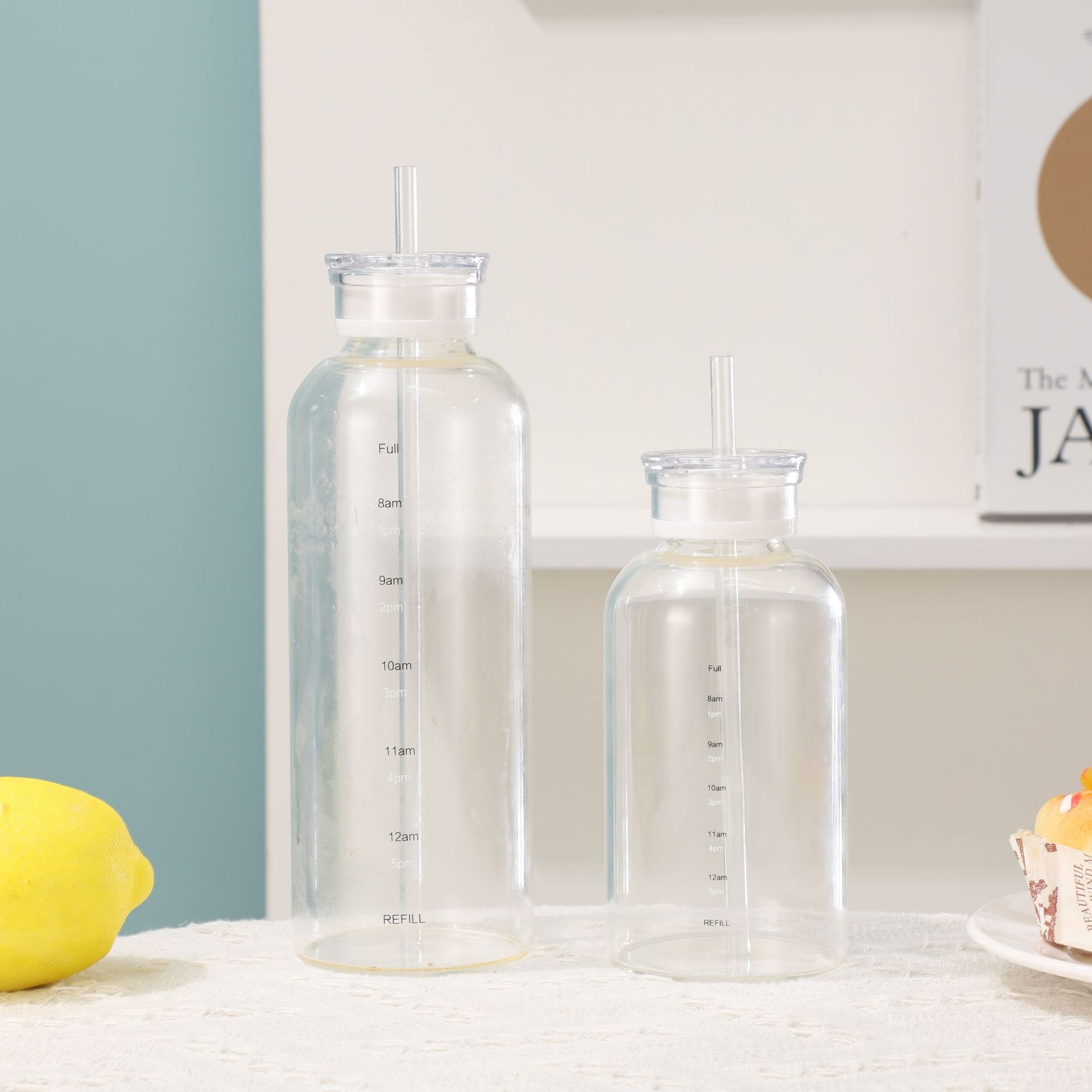 Drinking Minimalist Glass Straw Cup With Time Marker 4