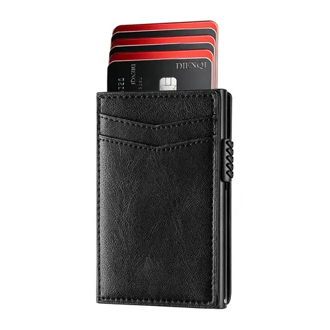 Rfid Mikrofaser Leder Kreditkartenetui Herren Geldbörse Schwarz Slim