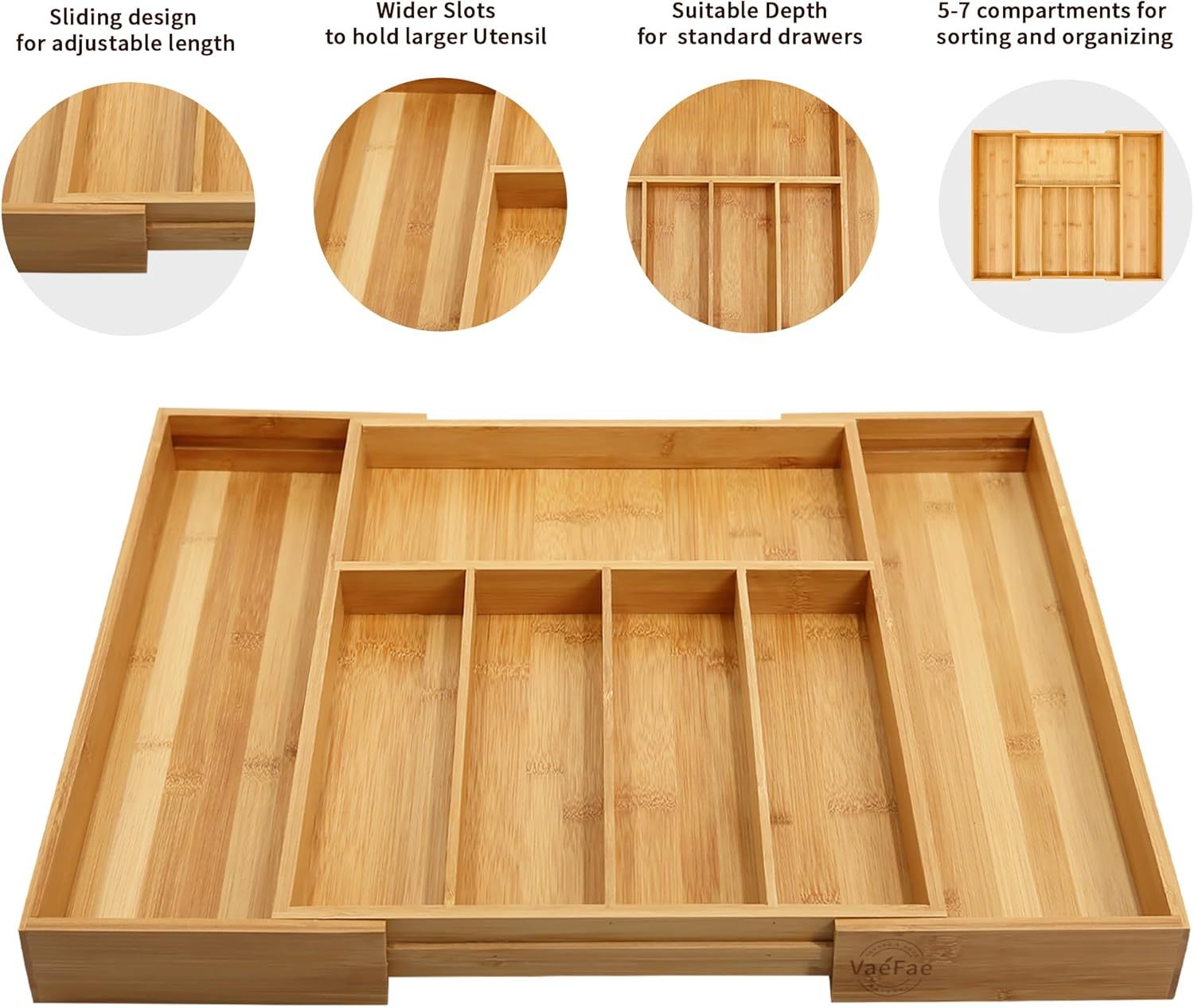 Premium Bamboo Drawer Organizer Expandable Silverware 4