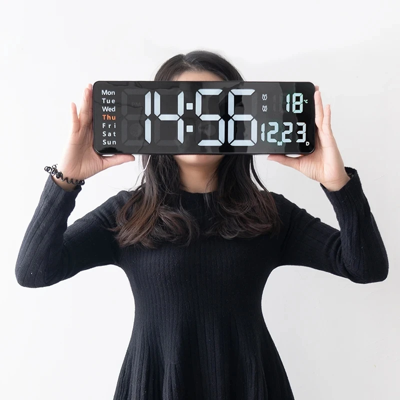 Große Digitale Wanduhr Fernbedienung Temperatur Datum Woche Anzeige 2