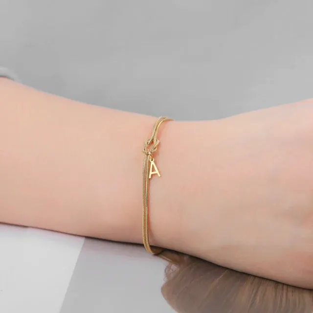 Gold Stainless Steel A-Z Love Knot Bracelets 3