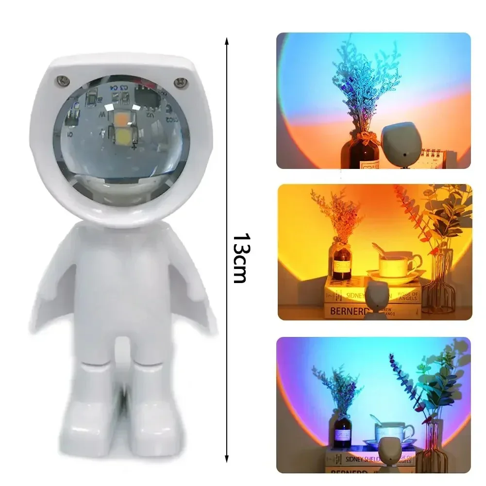 GGbingo Wiederaufladbare Astronauten-Roboter-Regenbogen-Projektions-Sonnenlampe Tisch-Nachtlicht Sonnenuntergangslampe Dimmbare Schlafzimmer-Atmosphärenleuchte 3