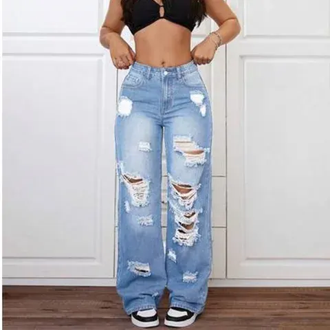 Damenhosen Damenjeans Trendige Hellblaue Distressed Baggy Relaxed Fit