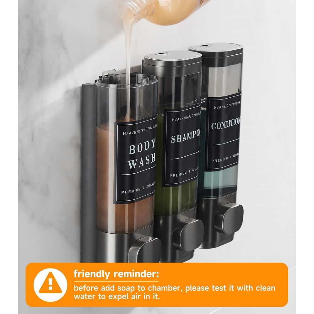 3-Chamber Wall-Mounted Shampoo Dispenser 2