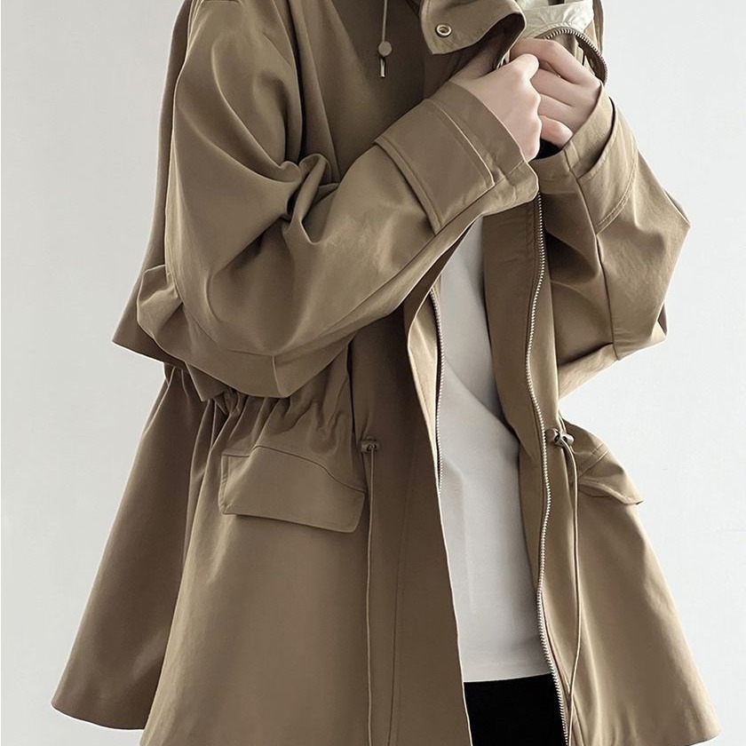 British Style Hooded Trench Coat Women's Autumn Small