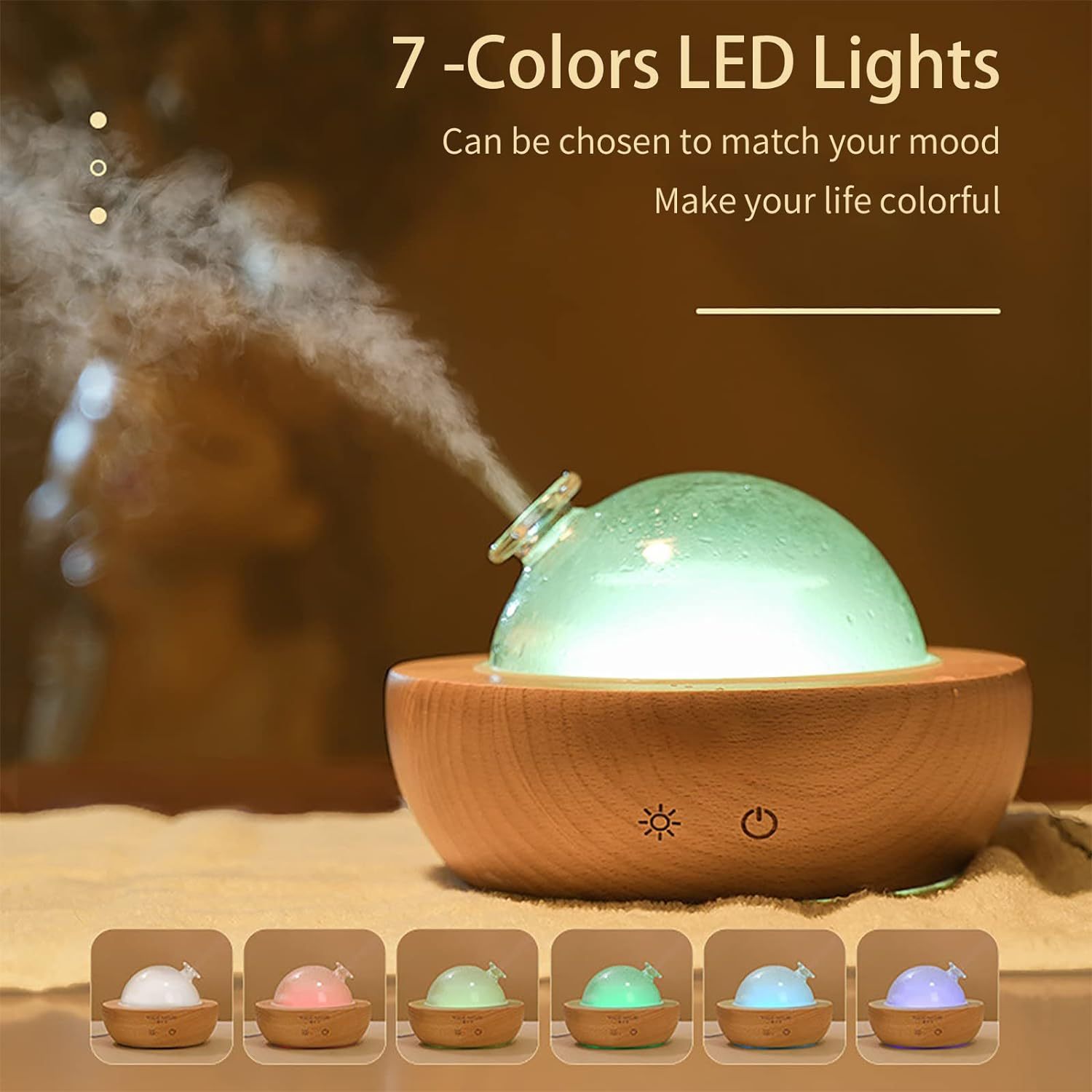 Glass Aroma Diffuser 7-Color LED 200ml 2