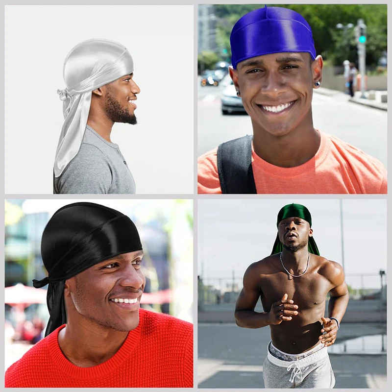 3 TEILE LOS Männer Seidige Durag Lange Schwanz 3