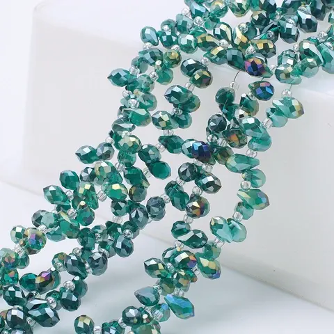 Green Glass Teardrop Beads