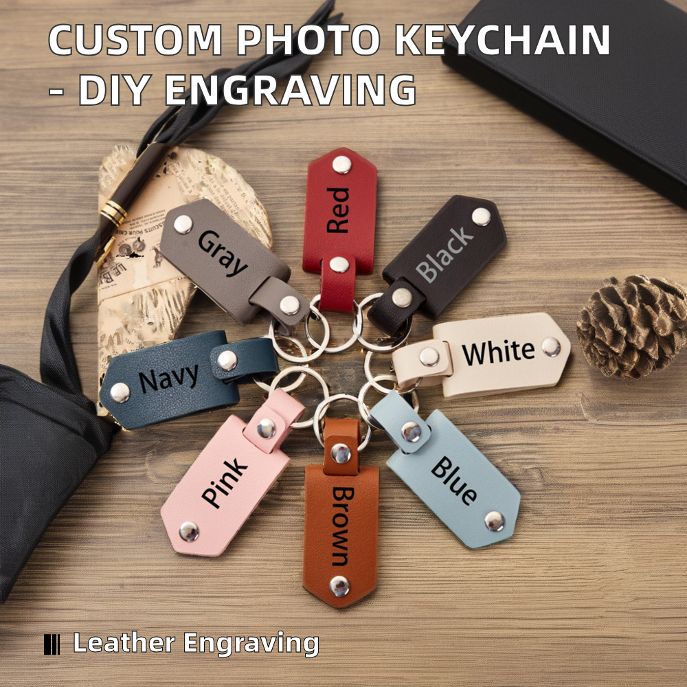 Round Faux Leather Initial Keychain Gift 2