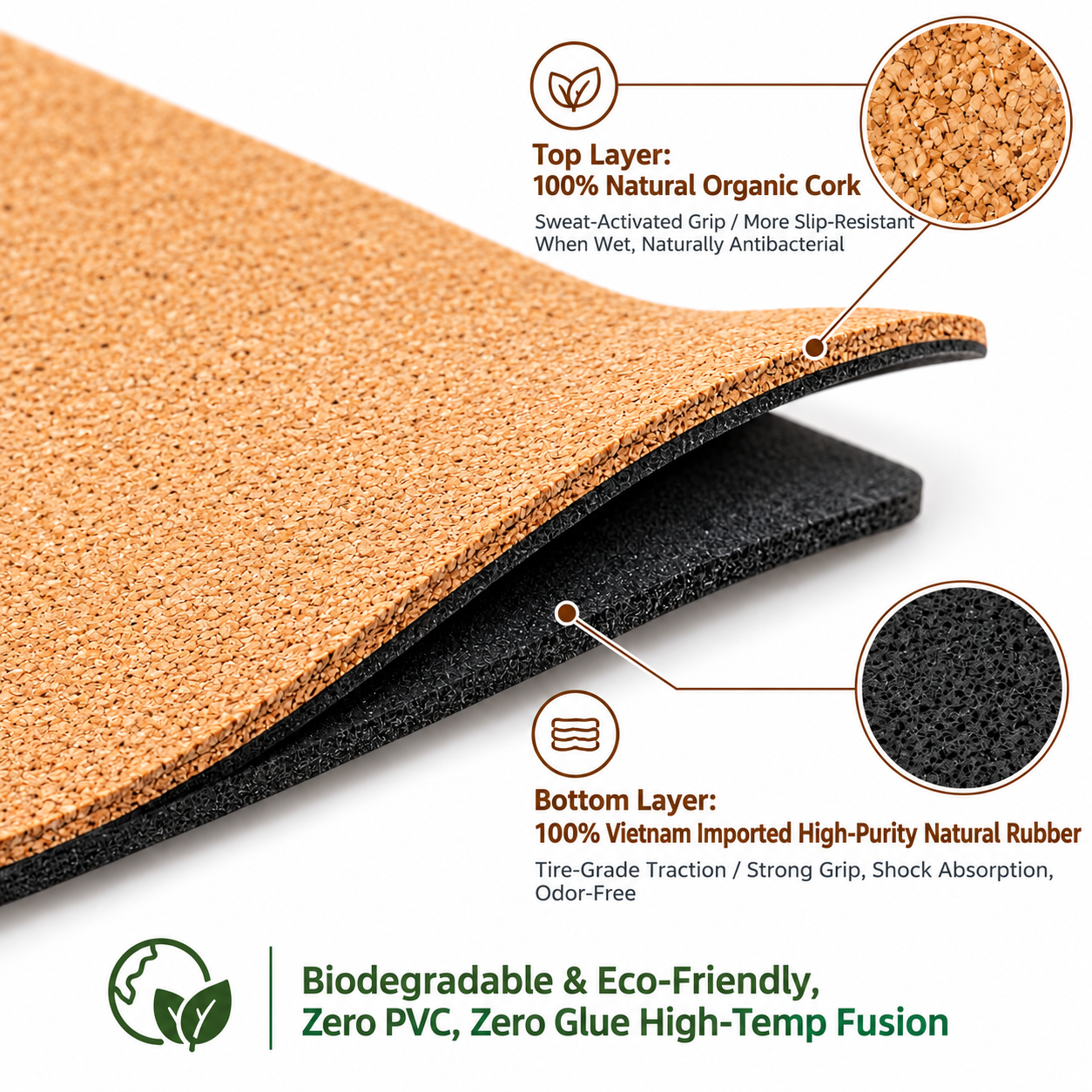 Non-Slip Natural Cork Yoga Mat with Laser Engraving 2