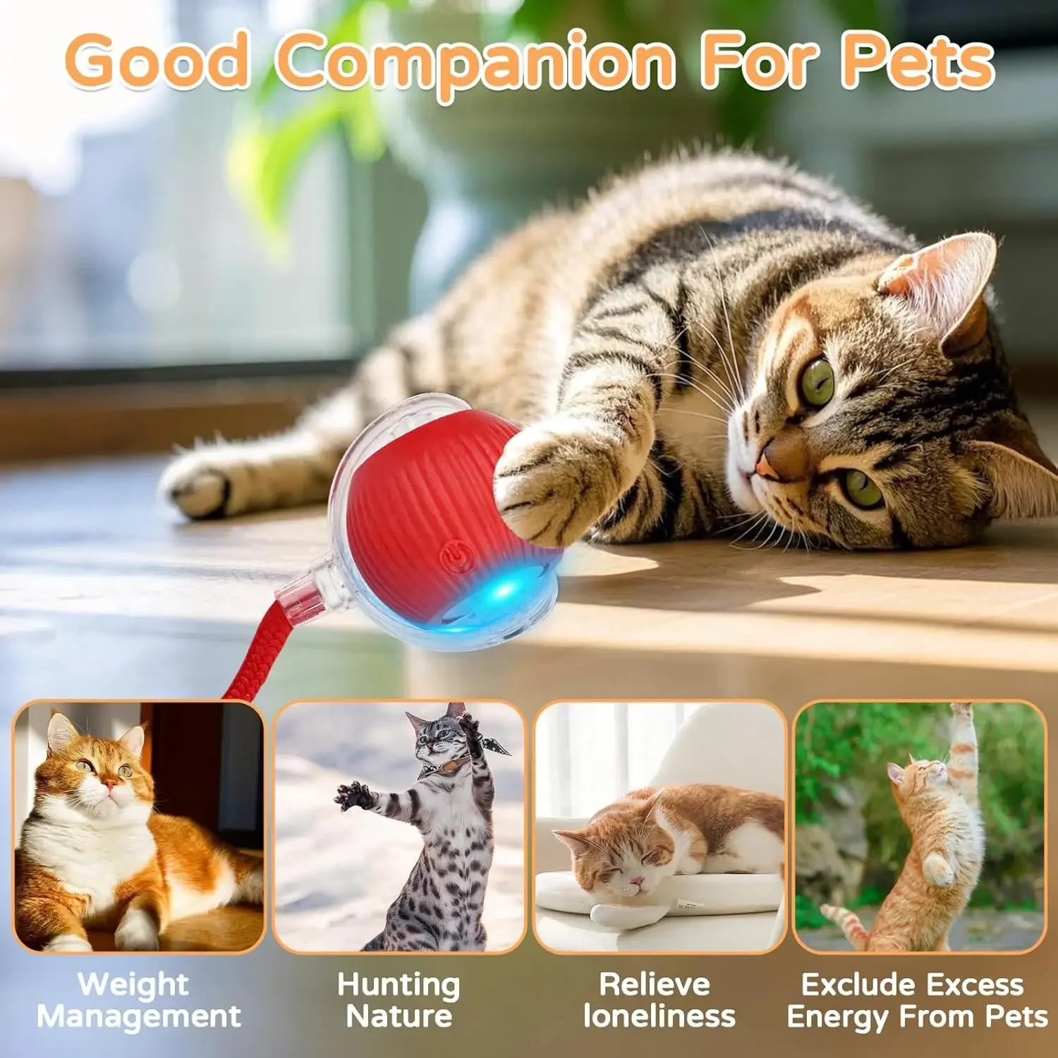 Interactive Cat Ball with Faux Fur Tail 2