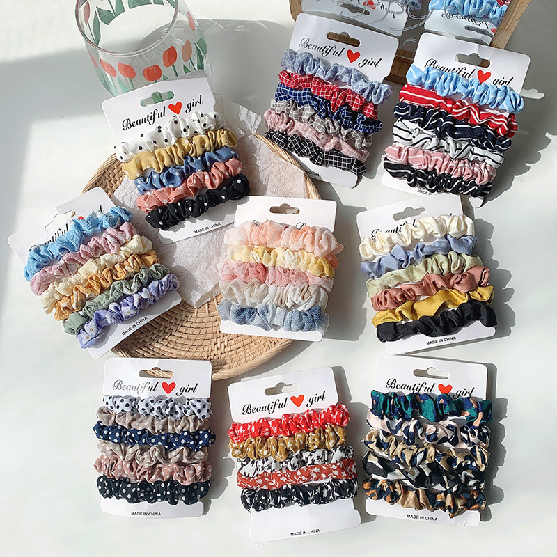 5pcs Card Colorful Satin Silk Fabric Elastic Hair