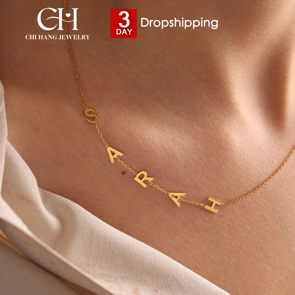 Gold Color Name Necklace for Women 26 Letter