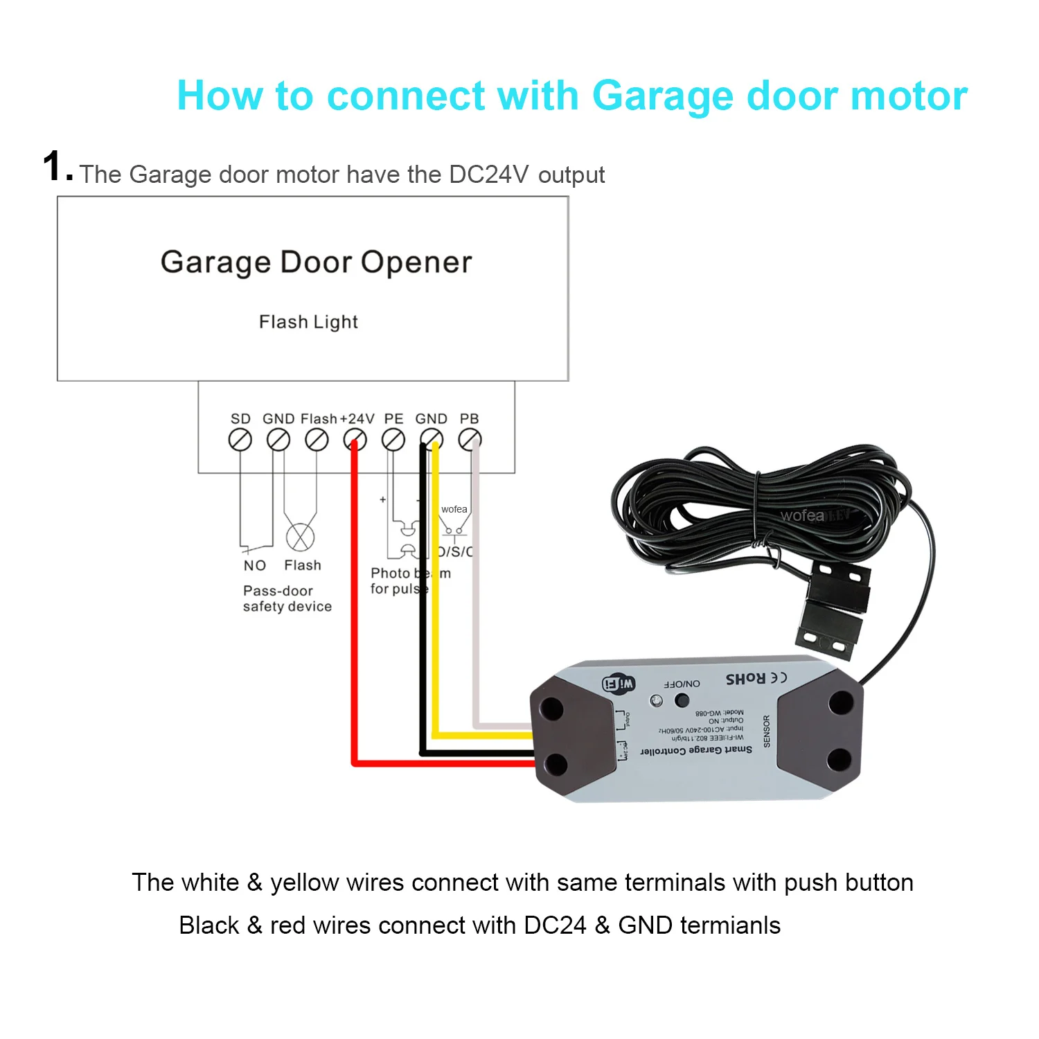 Wofea WiFi Smart Garagentoröffner-Controller DC12 DC24V Wrok mit 3
