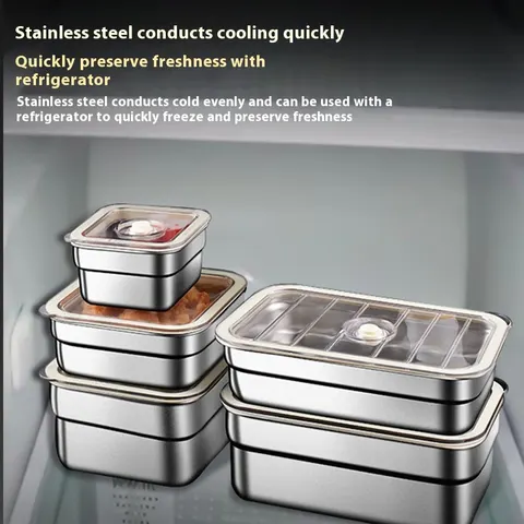 Stainless Steel Square Storage Box Refrigerator Quick-frozen Lunch