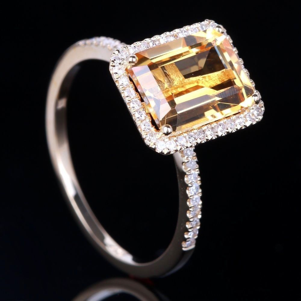 Luxury Champagne Yellow Gemstone Ring Micro Pave Engagement