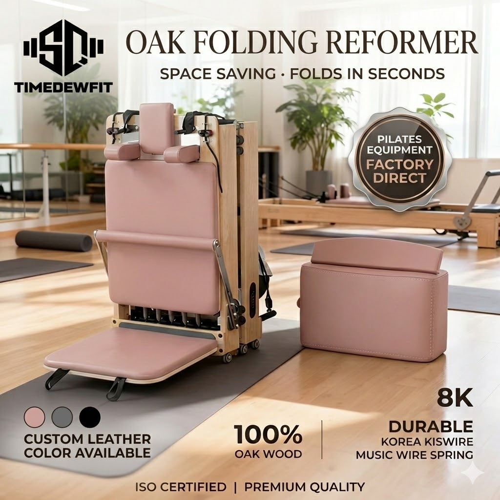 Oak Pilates Reformer Foldable Premium Wood Machine For 3