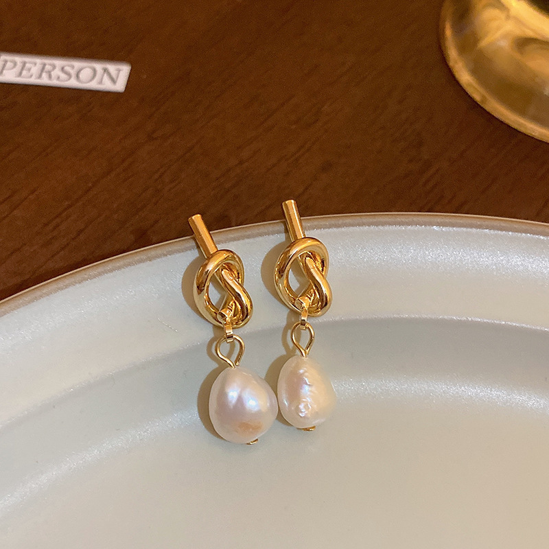 Vintage French Baroque Pearl Knot Earrings 2