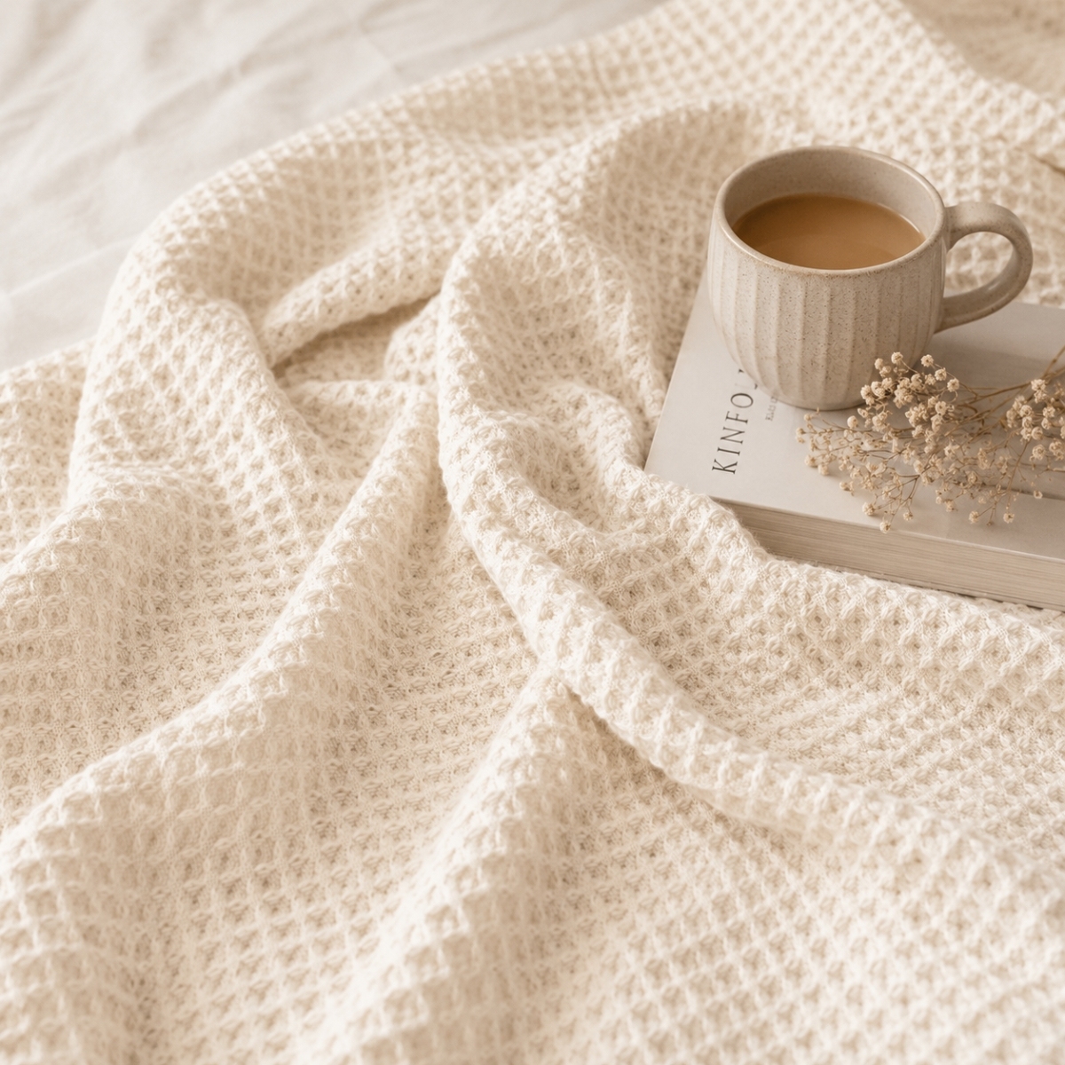 Luxury Textured Cotton Blanket Waffle Pattern Bed Throw 4