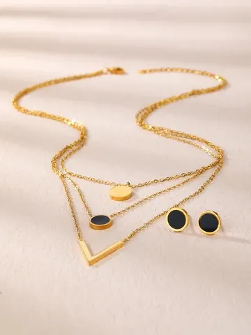 3-teiliges Set für Damen 18K Vergoldeter Edelstahl V-förmige