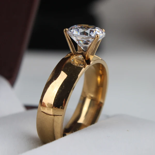 6mm Licht Zirkon CZ Gold Farbe Edelstahl Finger 4