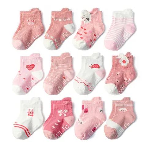 6 Paar Mädchensocken mit Cartoon-Blumen-Herz-Muster Rutschfeste Bodensocken für