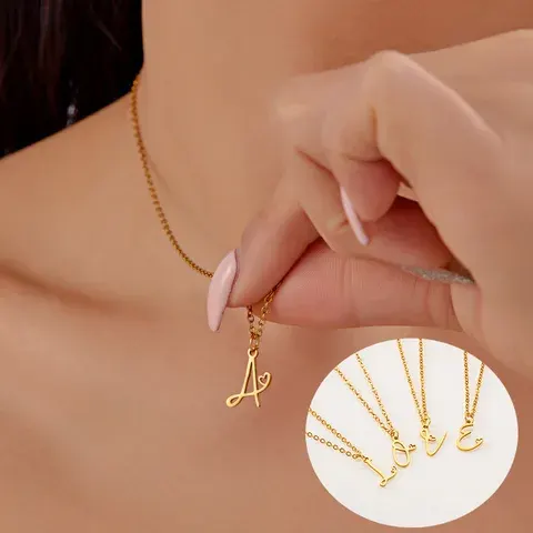 Stainless Steel Gold-Tone A-Z Initial Pendant Necklace