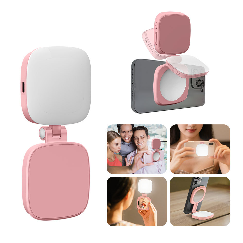 Magnetic Selfie Light Built-in Mirror Portable LED Mobile