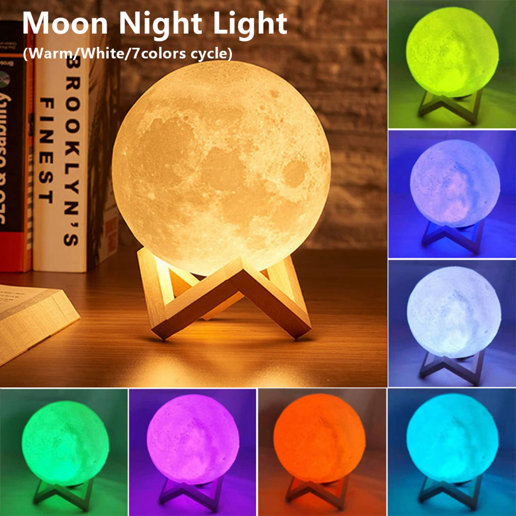USB Touch RGB 3D Moon Night Light 2