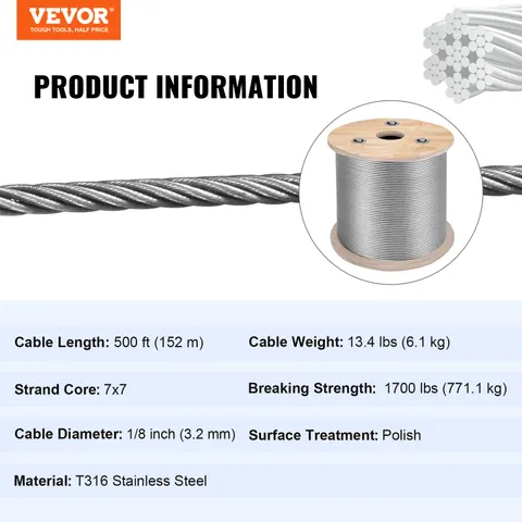 VEVOR Stainless Steel Cable Railing 500ft Wire Rope
