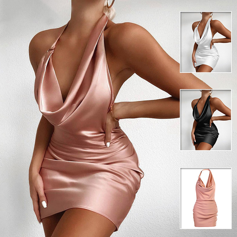 Backless Satin Mini Party Dress