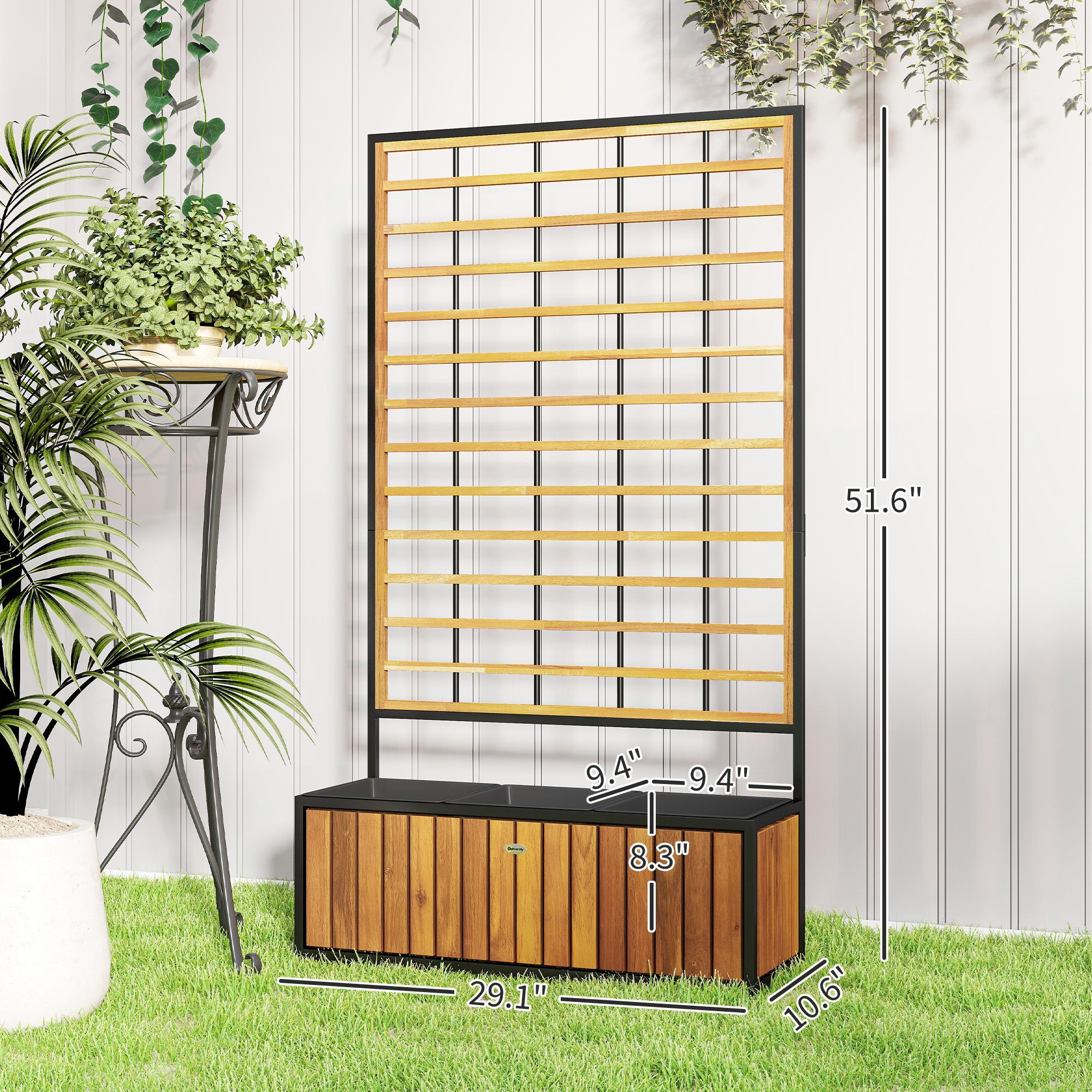 Square Teak Raised Garden Bed with Trellis 3