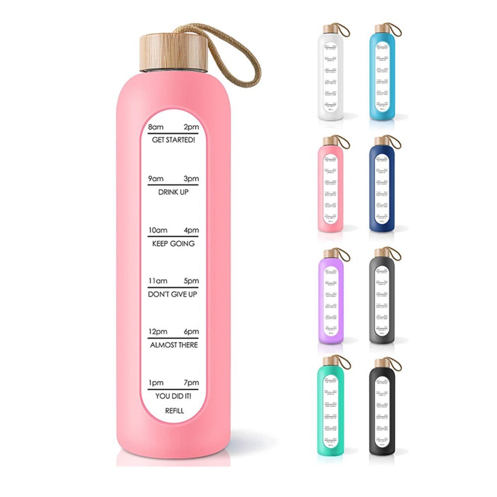 BPA-Free Glass Water Bottle 1L with Silicone Sleeve