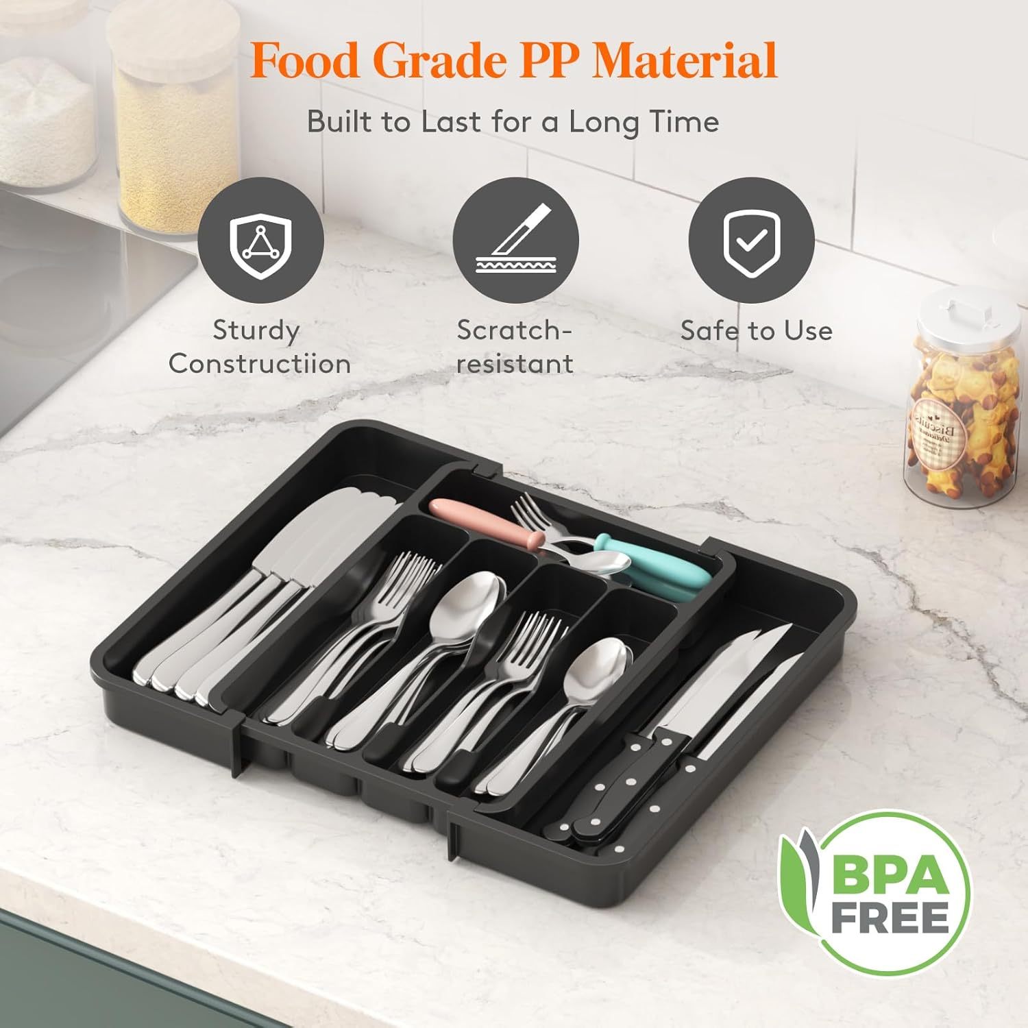 Expandable Drawer Organizer with Knife Slot 2