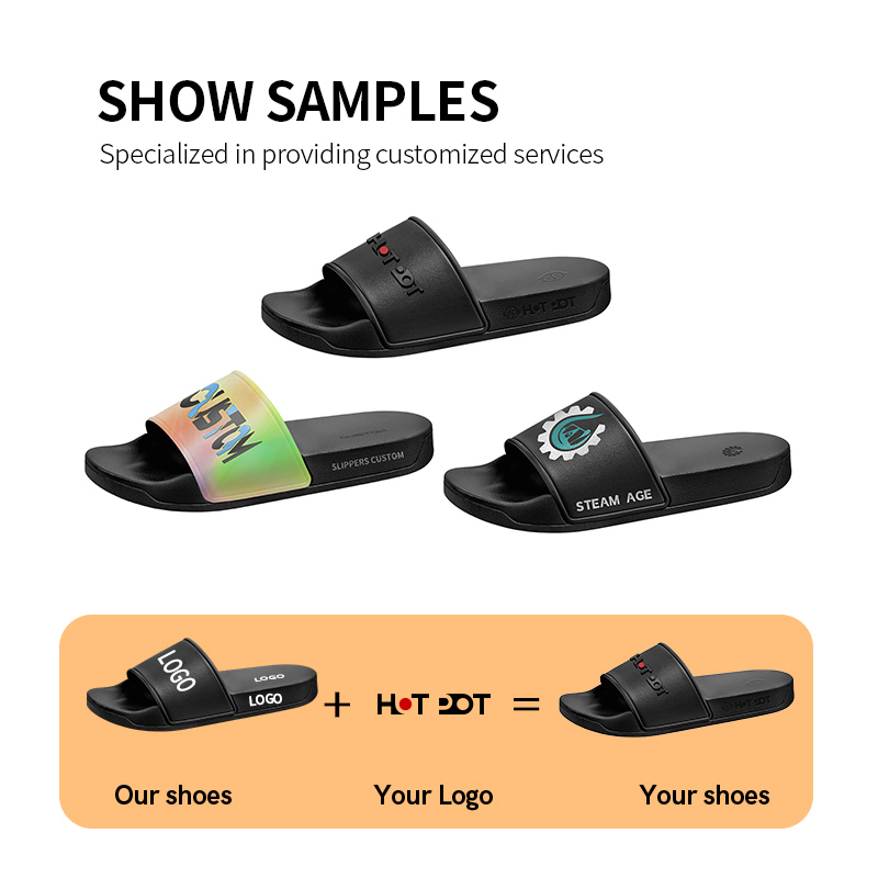 Black PU Hotel Slide Sandals Breathable 2