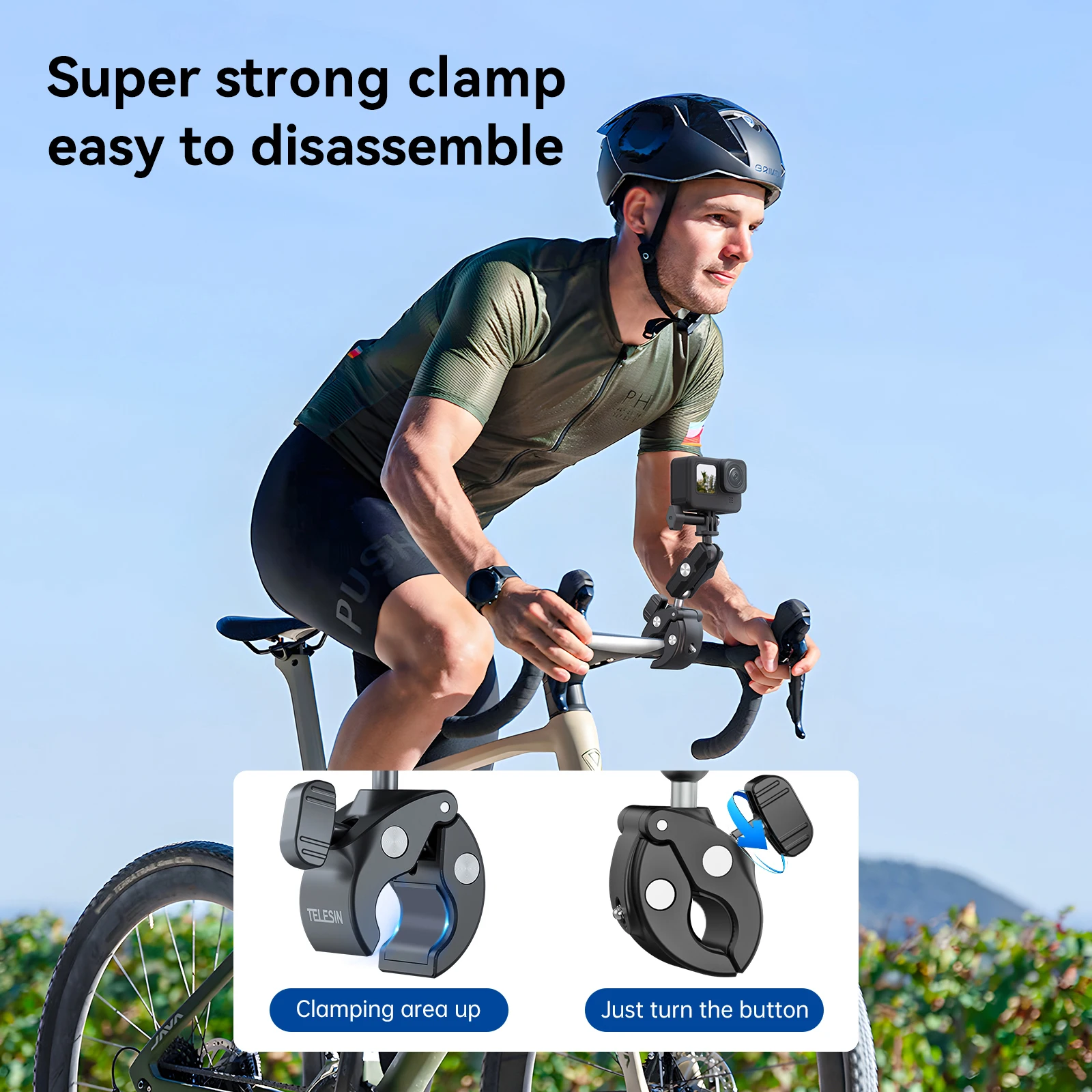 TELESIN Kamera Clamp Mount Fahrrad Motorrad Lenker Aluminium 4